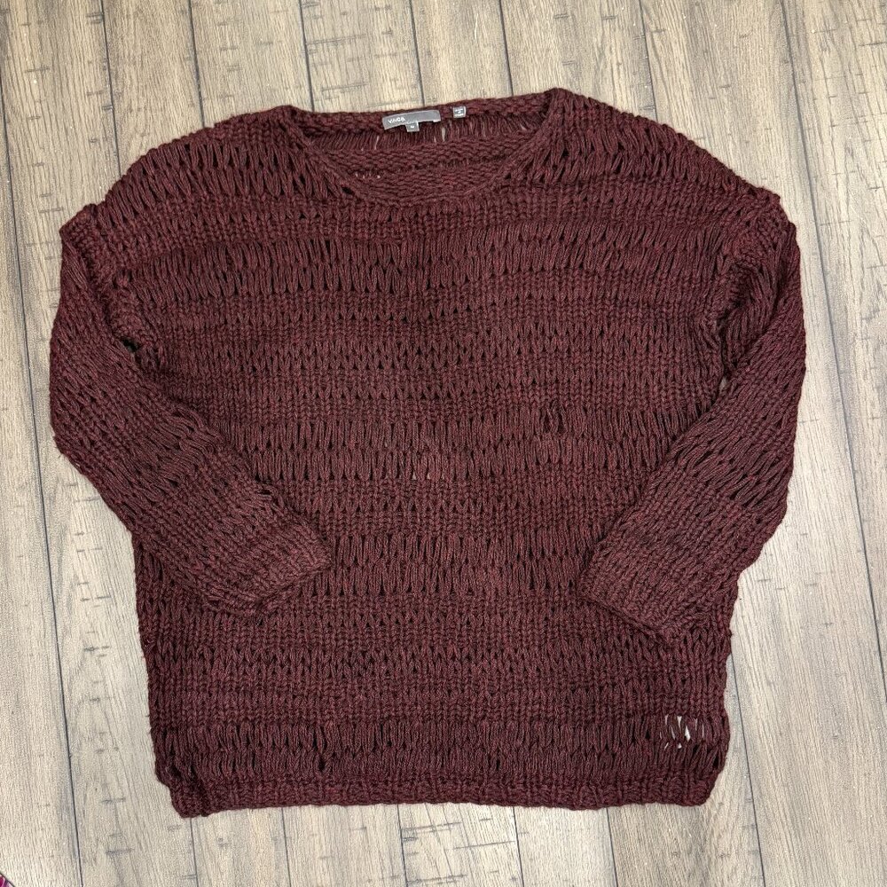 Vince drop stitch open weave sweater burgundy dark cherry and black sz M